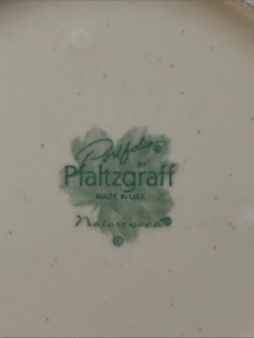 Pfaltzgraff Naturewood Cream Bowls with Soft Green Stripe Border - Set of 2